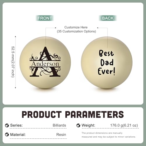 Personalized Cue Ball, Billiards Cue Ball – Customized Pool Ball,Custom Pool Table Accessory,Gift for Dad Husband Billiards Player, Father's Day Wedding Birthday - color: Custom Double-Sided