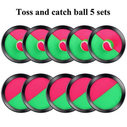 Cooraby Toss and Catch Paddle Game 5 Set Paddle Toss and Catch Ball Sport Games Suitable for Sports, Beach and Party Favor with Storage Bag, 10 Paddles and 5 Balls