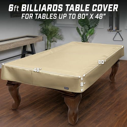 GoSports 6, 7, 8 & 9 ft Premium Leatherette Pool Table Cover - Waterproof & Tearproof - Heavy Duty Indoor & Outdoor Billiard Table Cover - color: Tan, style: 6 ft (80" L x 48" W x 8" H)