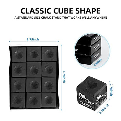 HMQQ Pool Cue Chalk – 12 Pack Billiard Chalk, Low Dust & Anti-Slip Cue Chalk for Smooth, Accurate Shots – 6 Colors Available for Pool Lovers, Home Tables & Clubs - color: Black