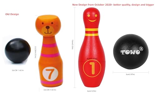 TOWO Wooden Skittles for Children - Skittle Set with 10 Facial Expressions and Numbers - 10 Pin Bowling Set for Kids Garden Toys- Wooden Toys for 2 Year Old