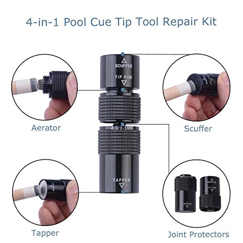 Aluminum 4-in-1 Billiard Pool Cue Tip Accessory Tool Repair Kit (Scuffer, Aerator, Tapper, Joint Protector) - style: Quick Release