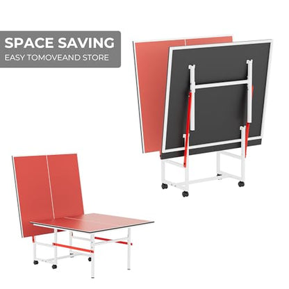 Foldable Ping Pong Table for Indoor/Outdoor, 8X4FT Mid-Size Table Tennis Table with Net, 2 Table Tennis Paddles and 3 Balls - Easy Assembly - Tournament Quality - Perfect for Family Game Rooms
