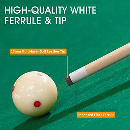 HMQQ Pool Cue Sticks – 42"/48"/58" Billiard Cues with 13mm Leather Tip – 17oz/18oz Standard or 20oz Heavy – Set of 2 or 4 – Durable 2-Piece Pool Sticks for Beginners, Adults, Home & Bar - size: 48" set of 2