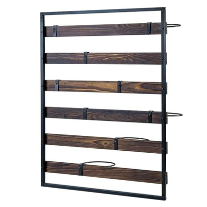 MyGift 9 Hook Industrial Black Metal and Rustic Burnt Solid Wood Wall Mounted Sports Balls Display, Gym or Garage Storage for Basketball Volleyball Soccer Ball Holder Rack