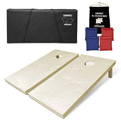 Solid Wood Regulation Cornhole Set 4 Feet x 2 Feet Includes Set of 8 All-Weather Bags, Carrying Case and Bag Satchel with Optional LED Lights and Scorekeeper
