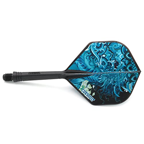 CUESOUL Integrated Dart Shaft and Flights with Four Mythological Symbols Design-Size M 28mm - color: Black-Black Tortoise