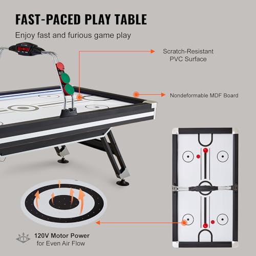 Happybuy Air-Powered Hockey Table, 89" Indoor Game for Kids and Adults with LED Score System, 2 Pucks & Pushers Included