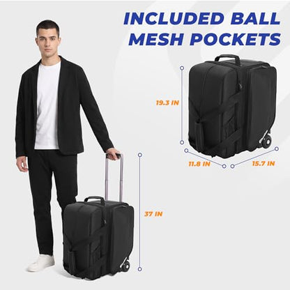 Bowling Roller Bag with Wheels, Rolling Bowling Ball Bag with Shoe Compartment, Retractable Handle, EVA Dividers - color: Black, size: Single Bag