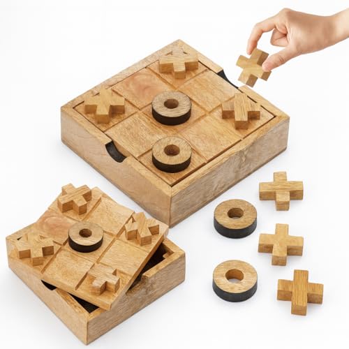 Ajuny Wooden Tic Tac Toe Game for Kids & Adults Travel XOXO Board Game Set for Coffee Table Decor Living Room Famil Farmhouse Desk Gift- 5.5 Inch