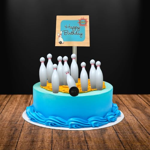 Bowling Happy Birthday Banner and Mini Miniature Bowling Pins Cake Decoration Cake Topper