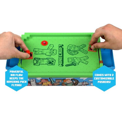 Minecraft: Mini Arcade Air Hockey - Overworld - 14" Motorized Tabletop Game, Iconic Sounds, Customizable Pushers, Licensed, Adults- Kids 3+, 2 Players