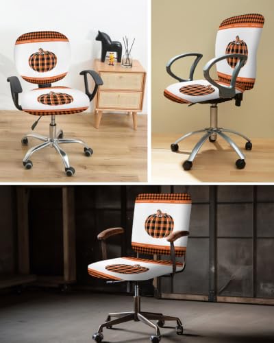 Savannan Office Chair Cover, Fall Pumpkin Thanksgiving Orange Buffalo Plaid Protective Stretch Elastic Universal Cover for Desk Task Chair,Computer Rotating Chair 1 Pcs Autumn Fruit Black Check