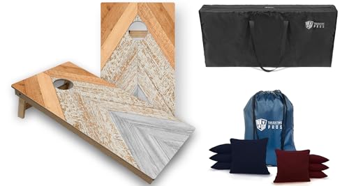 Tailgating Pros Cornhole Boards - 4'x2' Tournament Grade Wood Pattern Cornhole Game w/Carrying Case & Set of 8 Corn Hole Bean Bags w/Tote - color: 4'x2' Light Chevron