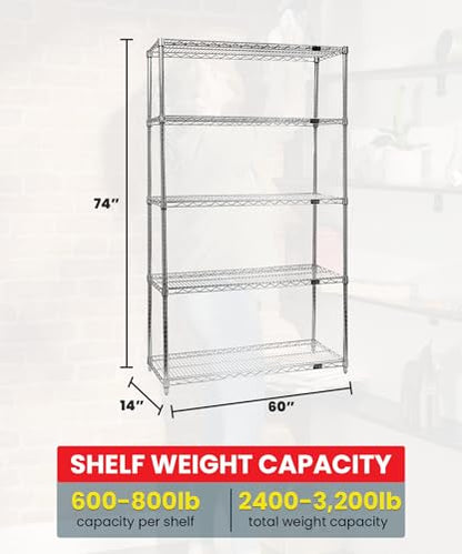 Quantum Storage Systems WR74-1460C Starter Kit Wire Shelves Chrome 4 Shelves 74" H x 60" W x 14" D - size: 74H x 60W x 14D
