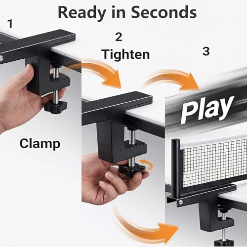 Ping Pong Post Set Table Tennis Net Ping Pong Net with Clamp Professional Training Practice Portable Grip Holder Clip Accessories for Adults & Kids Suitable for Indoor & Outdoor Black/Matte Black