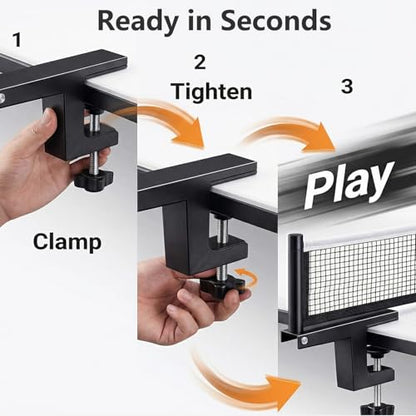 Ping Pong Post Set Table Tennis Net Ping Pong Net with Clamp Professional Training Practice Portable Grip Holder Clip Accessories for Adults & Kids Suitable for Indoor & Outdoor Black/Matte Black