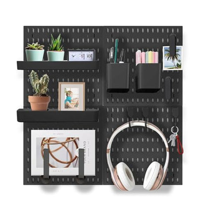 Wall Organizer Peg Board - Elevate And Declutter Your Gaming And Office - Create A Perfectly Structured Space(Black) - color: Black