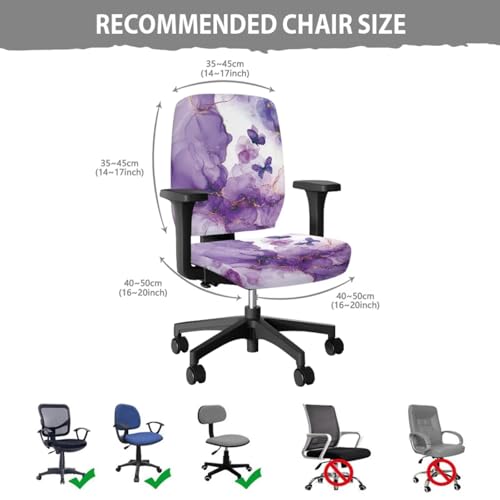 Butterfly Computer Chair Cover with Purple Marble Print Computer Chair Arm Rest Pads 2 Piece Desk Chair Covers Stretchable - color: Butterfly Purple Marble Print