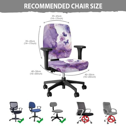 Butterfly Computer Chair Cover with Purple Marble Print Computer Chair Arm Rest Pads 2 Piece Desk Chair Covers Stretchable - color: Butterfly Purple Marble Print