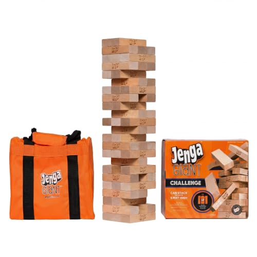 Jenga Giant Challenge, Stacking Game with Tournament Chart & Travel Bag, Party Game for Kids & Adults, Stacks to 3 Feet - style: Challenge
