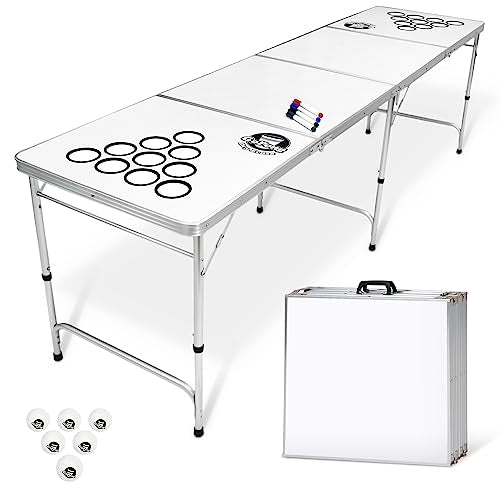 GoPong 8 Foot Portable Beer Pong/Tailgate Tables (Black, Football, American Flag, or Custom Dry Erase) - color: Custom Dry Erase