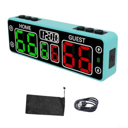 Rechargeable Electronic LED Scoreboard with ABS Housing, Magnetic Back and Wall/Table Mount Options, 6 Rubber and 4 Touch Buttons for Scoring and Timing, Up to 24 Hours Use(green)