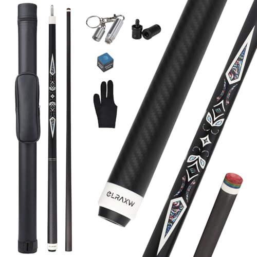 Carbon Fiber Pool Cue Stick, Low Deflection Pool Stick for Adults Professional Billiard Cue Stick, Full Carbon Pro Taper Shaft with Carbon Fiber Wrapped Butt, 12.5mm Tip 19oz, 58"