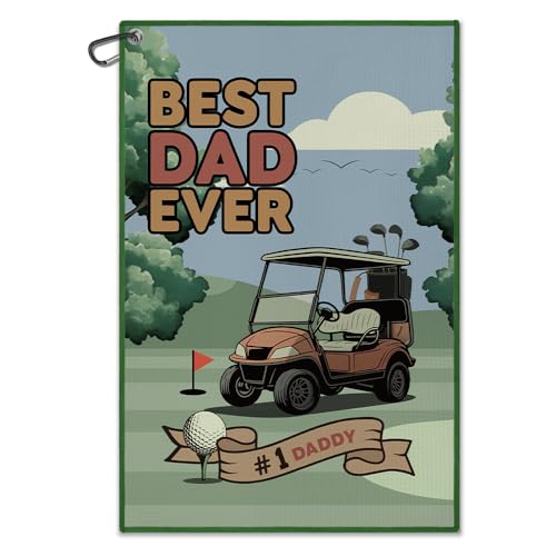 DYJYBMY Best Dad Ever Golf Towel with Clip, Funny Father's Day Printed Golf Towel, Retro Golfing Accessory for Men, Father's Day Golfing Gifts, Birthday Retirement Gifts for Grandpa Uncle Husband Dad - color: Multi01