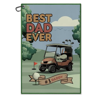 DYJYBMY Best Dad Ever Golf Towel with Clip, Funny Father's Day Printed Golf Towel, Retro Golfing Accessory for Men, Father's Day Golfing Gifts, Birthday Retirement Gifts for Grandpa Uncle Husband Dad - color: Multi01