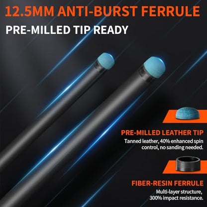 AKLOT Carbon Fiber Pool Cue Stick 58", Billiard Cue Sticks 19-19.5oz, Low Deflection Billiard Stick with 12.5mm Tip, Professional Carbon Fiber Pool Sticks for Adults - color: Bronze Labyrinth