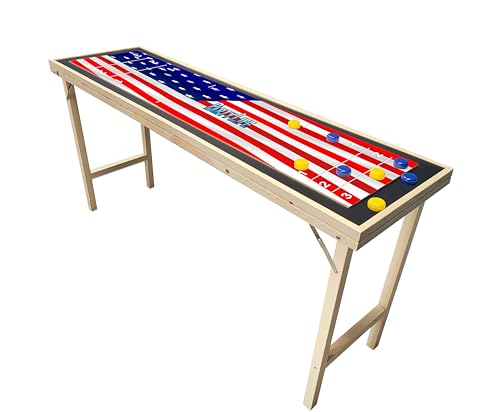 6-Foot Premium Shuffleboard Table w/Folding Legs, Pucks, and Optional LED Lights - Awesome Graphics - Choose Your Model - color: USA, size: 6-Foot w/ Base Model