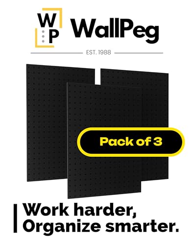 WallPeg Pegboard Kit - 3 ea. 24"x16" Black Peg Boards Panels - Made in USA