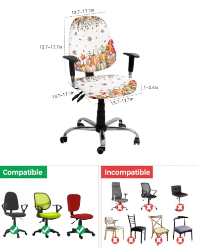 Savannan Office Chair Cover, Autumn Maple Leaf Gnome Squirrel Protective Stretch Elastic Universal Cover for Desk Task Chair,Computer Rotating Chair 1 Pcs Watercolor Pumpkin Sunflower
