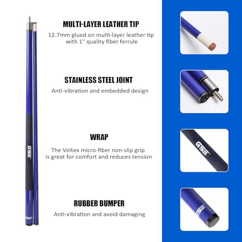 GSE Games & Sports Expert 58" 2-Piece Fiberglass Graphite Composite Billiard Pool Cue Sticks (Several Colors Available, Weight from 18oz, 19oz, 20oz, 21oz) - color: Blue, style: set of 4