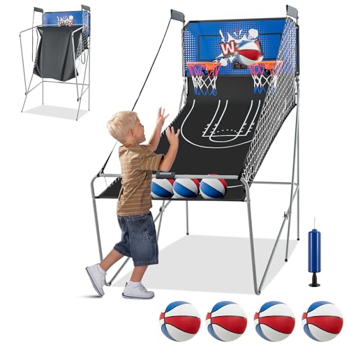 GLACER Basketball Arcade Game, Basketball Game Machine with 8 Modes, LCD Scoreboard, 4 Balls & Pump, Indoor/Outdoor Foldable Dual Shot Multiplayer Hoop for Kids and Adults (Blue) - color: Blue