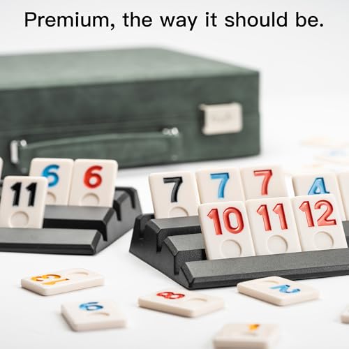 Rummy Game Set, 2-4 Players with 106 Rummy Tiles and 4 Racks, Rummy Travel Game Set with Faux Leather Case, Fun Family Classic Board Games (Green) - color: Green