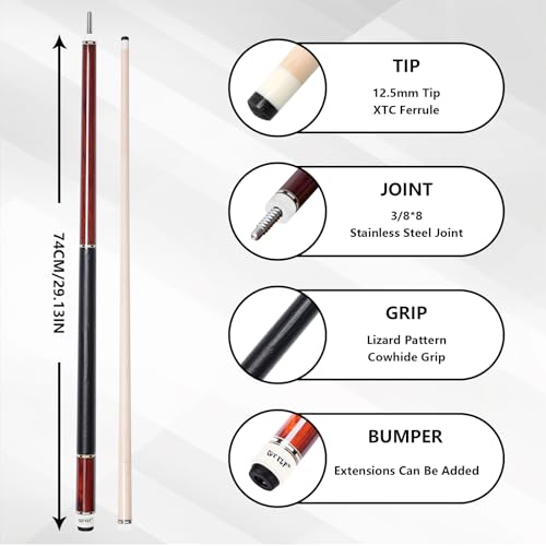 CUEELF Pool Cue Stick Low Deflection Hand-Made Inlay Billiard Cue 58'' Professional Billiard Pool Cue Stick for Adults-12.5mm Tip,3/8 * 8 Joint - color: WD-SM-HONGMU