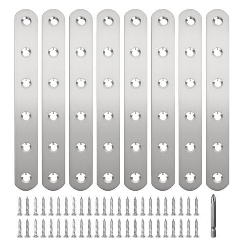 8 Pack Straight Brace,Flat Brace 5” x 0.75”,Stainless Steel Flat Metal Braces,Repair Bracket with Screws - size: 127mm/8 Pcs