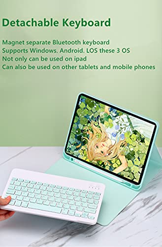 MintGreen Keyboard Case for Galaxy Tab A7 Lite 8.7 inch, Wireless Bluetooth, Detachable, Modern, 80 Keys, TPU, Ambidextrous, English, Battery Powered, Membrane Switch - color: MintGreen, size: Tab A7 Lite 8.7"
