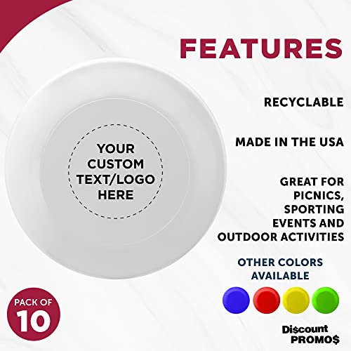 DISCOUNT PROMOS Frisbee Flying Discs in Bulk, 9.25 in. Fun Family Beach Game - color: - Custom - White, size: 10 flying discs