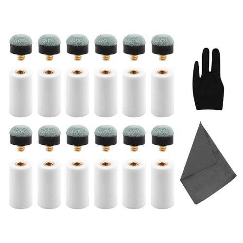 Pool Cue Tips Replacement Kit, 12 Set Screw On Billiard Pool Cue Stick Tips, White and Blue Slip on Billiard Sticks Tip, No Need Glue or Clamp, Billiards Table Accessories, 12mm/13mm-6pcs Each