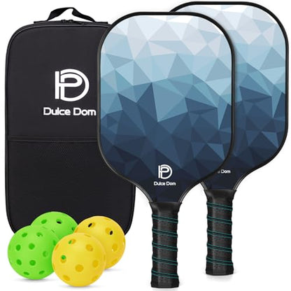 Dulce DOM Pickleball Paddles Set of 2/4 - USAPA Approved, 4 Indoor Outdoor Pickleball Balls, Fiberglass Surface Paddle Racket with Cover Bag, Ideal Training Equipment Gift for Men & Women - color: Dark Blue*2