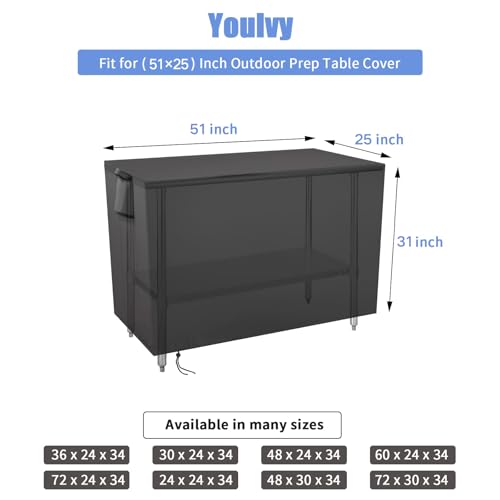 Outdoor Grill Table Cover for BBQ Mall Pizza Oven Cart Table,Waterproof Fadeproof UV Resistant Patio Pizza Oven Cart Cover - 51 X 25 X 31 Inch - size: 51" x 25" x 31"