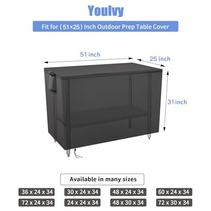 Outdoor Grill Table Cover for BBQ Mall Pizza Oven Cart Table,Waterproof Fadeproof UV Resistant Patio Pizza Oven Cart Cover - 51 X 25 X 31 Inch - size: 51" x 25" x 31"