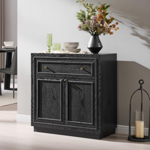 ACCOHOHO Modern Farmhouse Buffet Cabinet, 31.5" Sideboard Credenza, Modular Storage Cabinet with Framed Panel Fronts, Adjustable Shelves & Dual Base Design, Charcoal Black - color: Charcoal Black, size: 1 Piece
