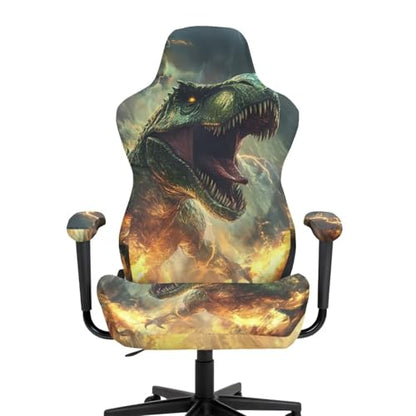 4Pcs Office Chair Seat Cover Stretchable Crazy Dinosaur Gaming Chair Covers Slipcovers Universal Stretchable High Back Rotating Desk Armchair Slipcovers Protector, One Size - color: Crazy Dinosaur