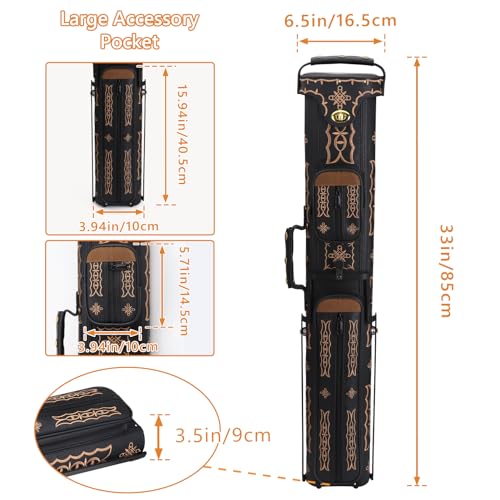 2x4 Pool Cue Case, Hard Pool Cue Case, Billiard Cue Case with Stand, Billiards Accessories Holds 2 Cue Butt and 4 Cue Shafts - color: Black Embroidery