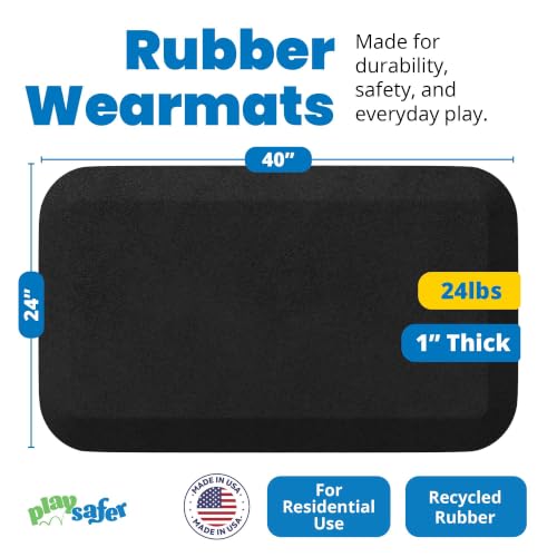 Playsafer Playground Safety Rubber Wearmat for Swingsets and Slides - 1" Thick X 24" W X 40" L (1 Pack, Black) - color: Black, size: 1 Pack (40" L x 24" W x 1" Thick)