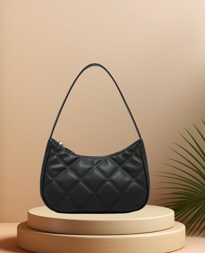 CYHTWSDJ Shoulder Bags for Women, Cute Hobo Tote Handbag Mini Clutch Purse with Zipper Closure - color: Black Lg